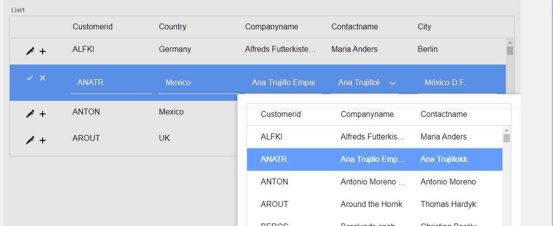 Inplceediting Listlookup